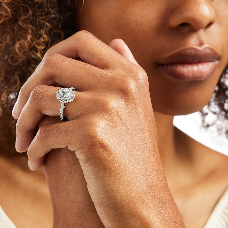 Main Image 2 of Monique Lhuillier Bliss 1.29 CT. T.W. Oval Diamond Double Frame Engagement Ring in 18K White Gold