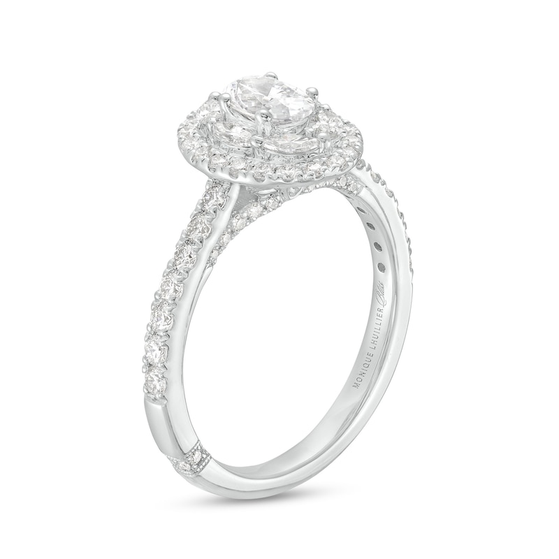 Main Image 3 of Monique Lhuillier Bliss 1.29 CT. T.W. Oval Diamond Double Frame Engagement Ring in 18K White Gold