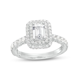Monique Lhuillier Bliss 1.29 CT. T.W. Emerald-Cut Diamond Double Frame Engagement Ring in 18K White Gold