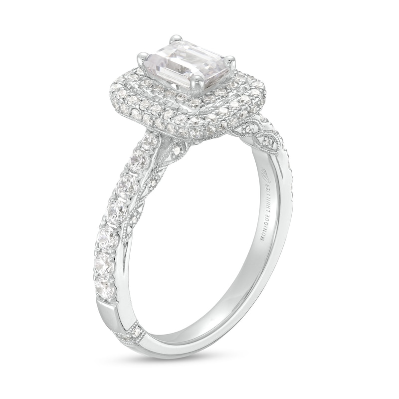 Monique Lhuillier Bliss 1.29 CT. T.W. Emerald-Cut Diamond Double Frame Engagement Ring in 18K White Gold