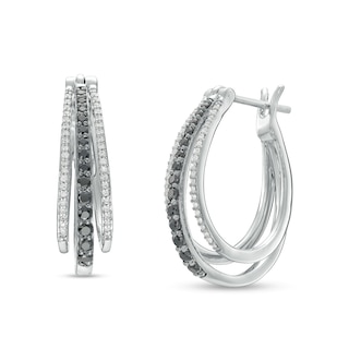 0.50 CT. T.W. Black and White Diamond Triple Row Hoop Earrings in Sterling Silver
