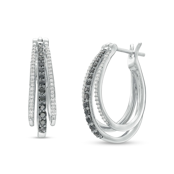 0.50 CT. T.W. Black and White Diamond Triple Row Hoop Earrings in Sterling Silver