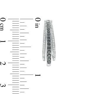0.50 CT. T.W. Black and White Diamond Triple Row Hoop Earrings in Sterling Silver