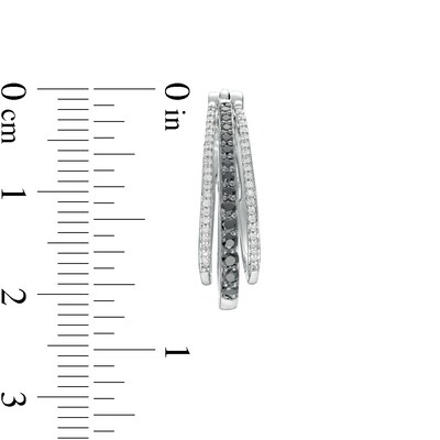 0.50 CT. T.W. Black and White Diamond Triple Row Hoop Earrings in Sterling Silver