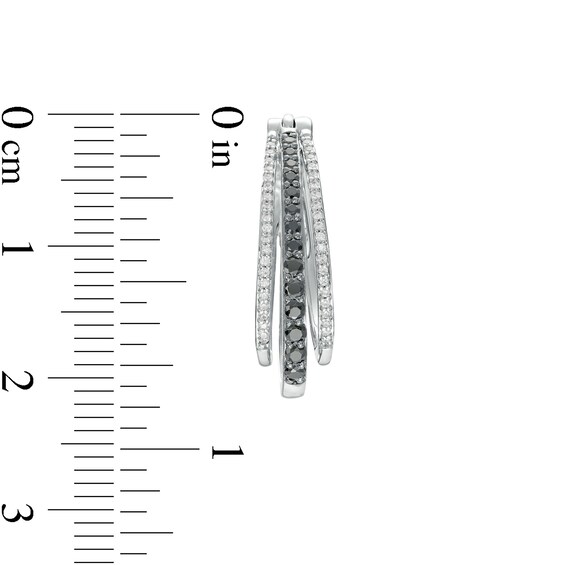 0.50 CT. T.W. Black and White Diamond Triple Row Hoop Earrings in Sterling Silver
