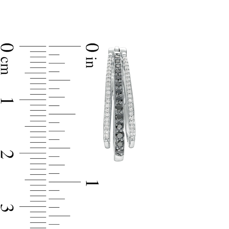 Main Image 3 of 0.50 CT. T.W. Black and White Diamond Triple Row Hoop Earrings in Sterling Silver