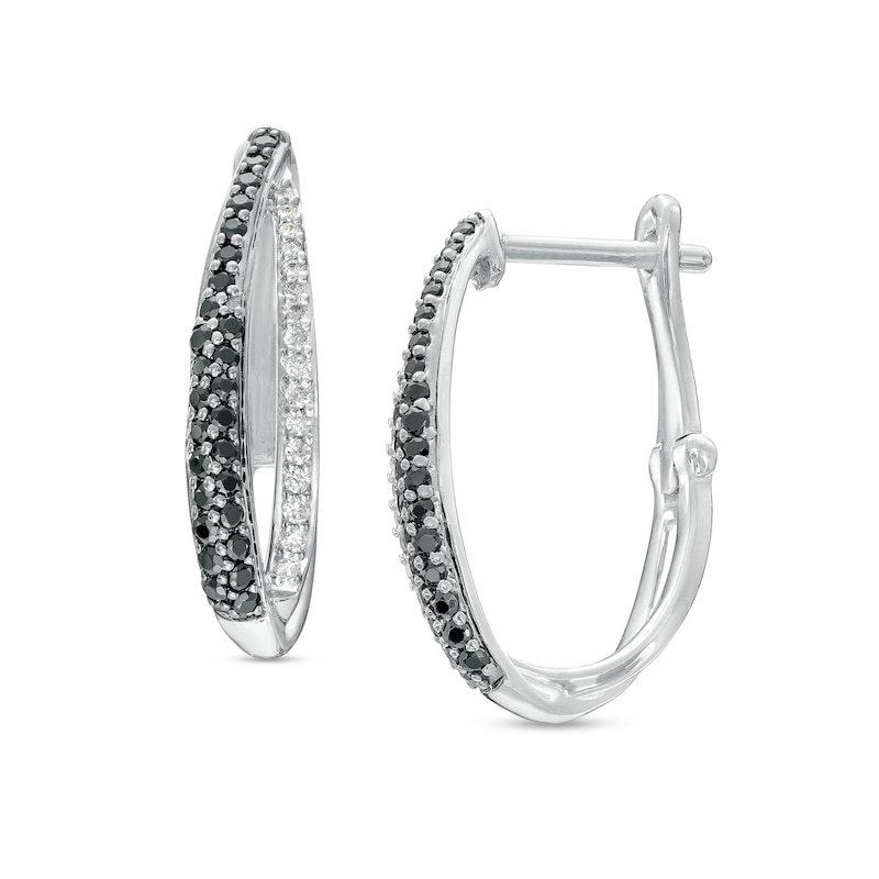 Main Image 1 of 0.40 CT. T.W. Black and White Diamond Double Row Hoop Earrings in Sterling Silver