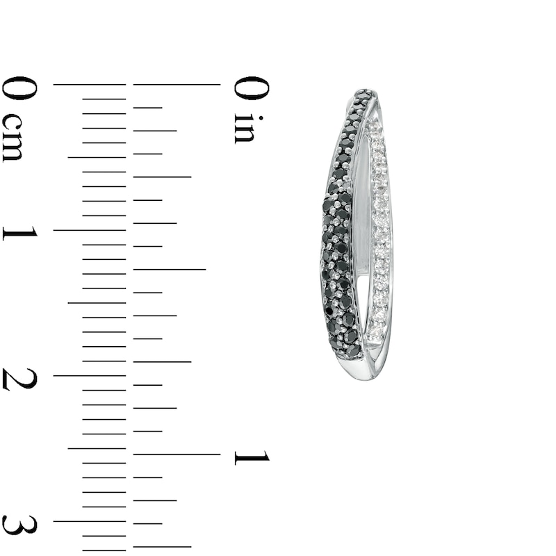 Main Image 3 of 0.40 CT. T.W. Black and White Diamond Double Row Hoop Earrings in Sterling Silver