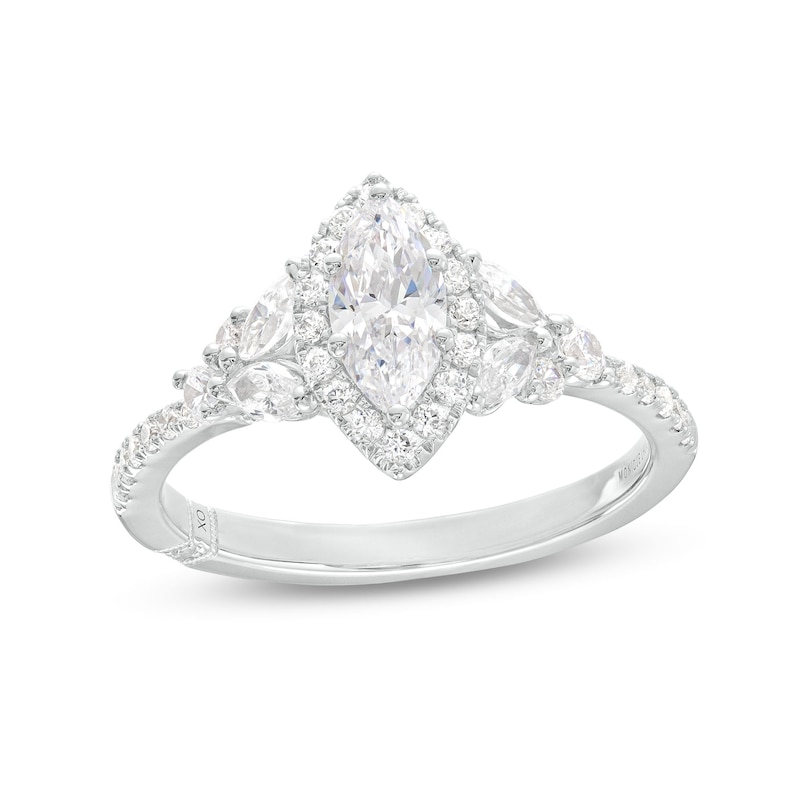 Monique Lhuillier Bliss 1.23 CT. T.W. Marquise Diamond Frame Floral-Sides Engagement Ring in 18K White Gold