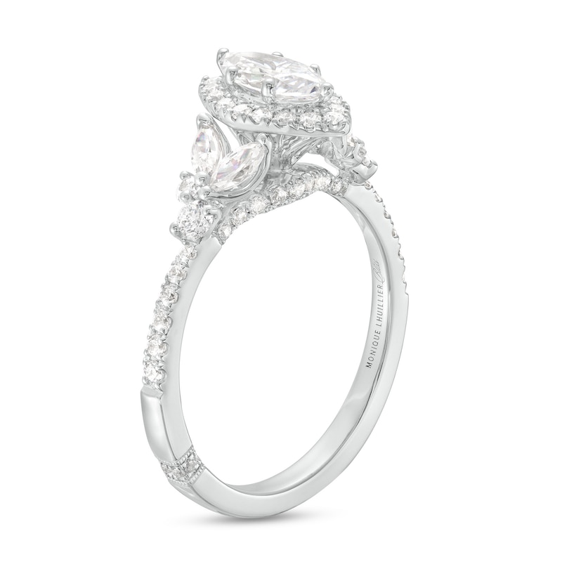 Monique Lhuillier Bliss 1.23 CT. T.W. Marquise Diamond Frame Floral-Sides Engagement Ring in 18K White Gold