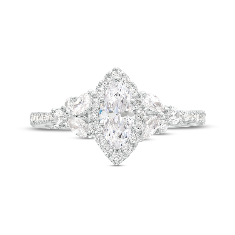 Main Image 4 of Monique Lhuillier Bliss 1.23 CT. T.W. Marquise Diamond Frame Floral-Sides Engagement Ring in 18K White Gold