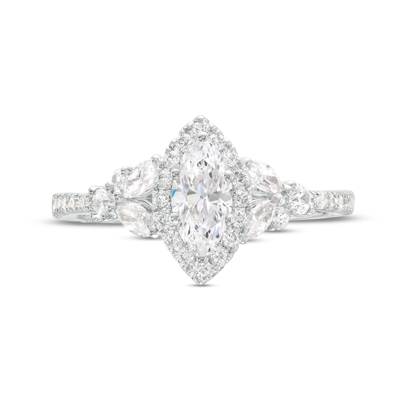 Monique Lhuillier Bliss 1.23 CT. T.W. Marquise Diamond Frame Floral-Sides Engagement Ring in 18K White Gold