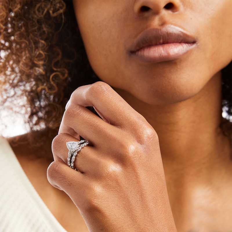 Main Image 2 of Monique Lhuillier Bliss 1.18 CT. T.W. Pear-Shaped Diamond Frame Vintage-Style Bridal Set in 18K White Gold