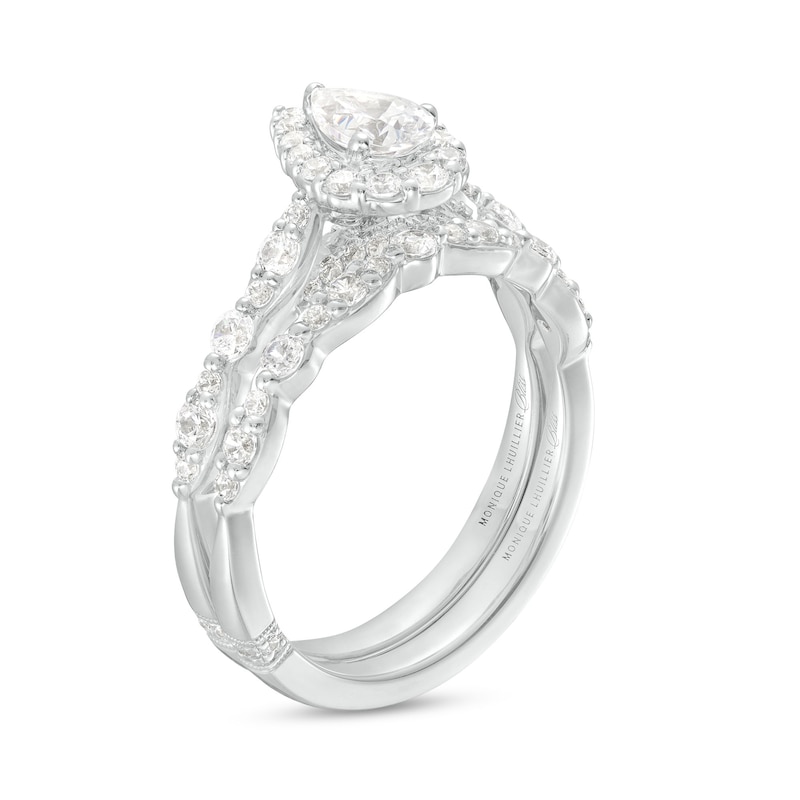 Main Image 3 of Monique Lhuillier Bliss 1.18 CT. T.W. Pear-Shaped Diamond Frame Vintage-Style Bridal Set in 18K White Gold