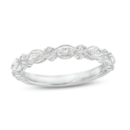 Monique Lhuillier Bliss 0.45 CT. T.W. Marquise and Round Diamond Vintage-Style Anniversary Band in 18K White Gold