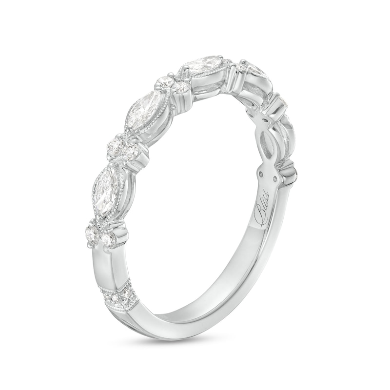 Monique Lhuillier Bliss 0.45 CT. T.W. Marquise and Round Diamond Vintage-Style Anniversary Band in 18K White Gold
