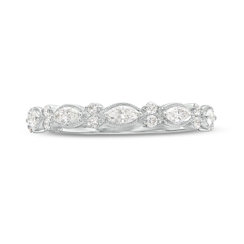 Monique Lhuillier Bliss 0.45 CT. T.W. Marquise and Round Diamond Vintage-Style Anniversary Band in 18K White Gold