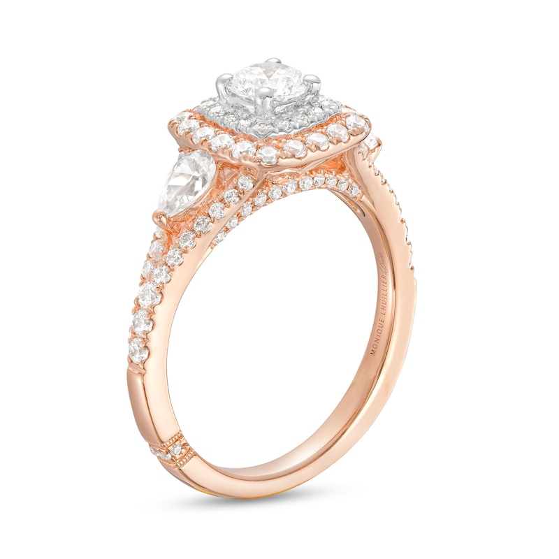 Main Image 3 of Monique Lhuillier Bliss 1.29 CT. T.W. Diamond Cushion-Shaped Double Frame Engagement Ring in 18K Rose Gold