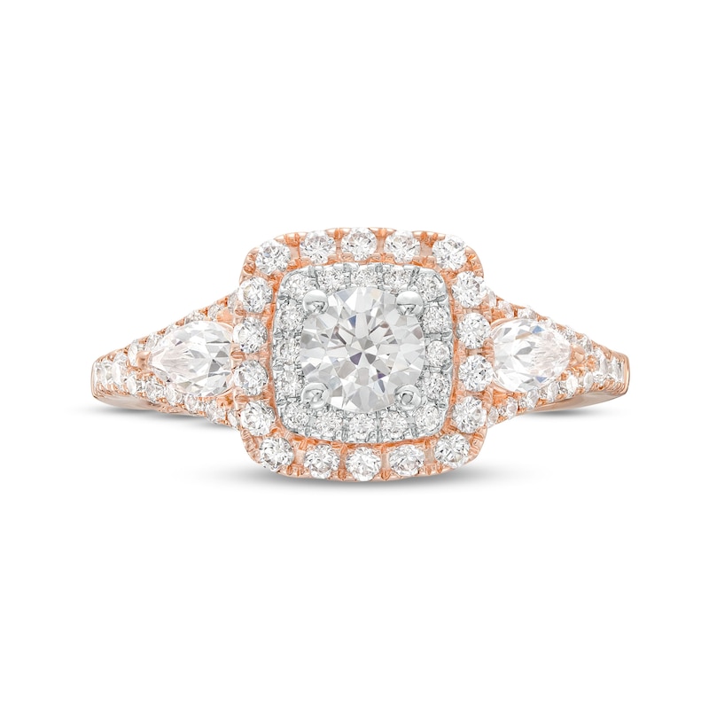 Main Image 4 of Monique Lhuillier Bliss 1.29 CT. T.W. Diamond Cushion-Shaped Double Frame Engagement Ring in 18K Rose Gold