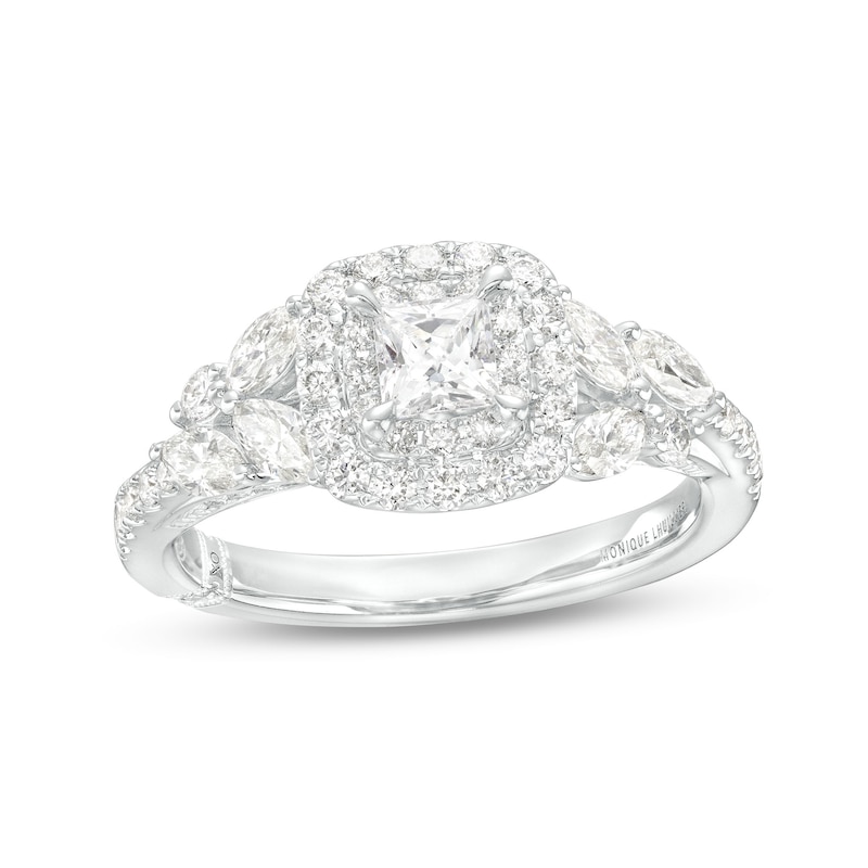 Monique Lhuillier Bliss 1.29 CT. T.W. Princess-Cut Diamond Double Frame Engagement Ring in 18K White Gold