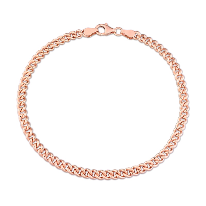 4.4mm Curb Chain Anklet in Sterling Silver with Rose-Tone Flash Plate - 9"|Peoples Jewellers