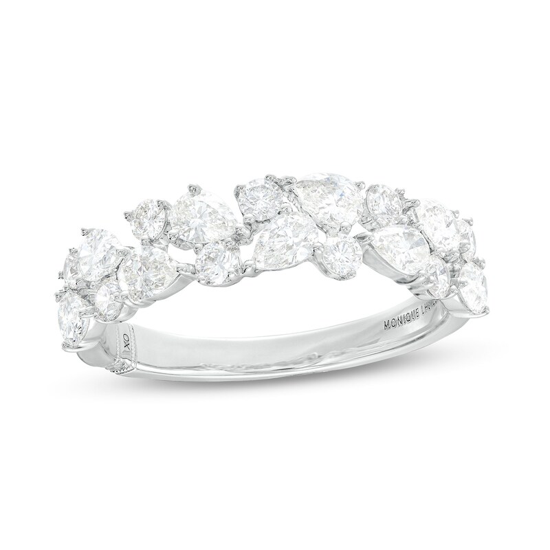 Monique Lhuillier Bliss 1.23 CT. T.W. Pear-Shaped and Round Diamond Vintage-Style Anniversary Band in 18K White Gold