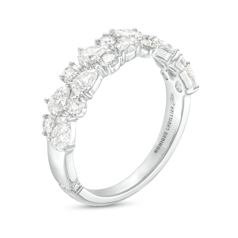 Monique Lhuillier Bliss 1.23 CT. T.W. Pear-Shaped and Round Diamond Vintage-Style Anniversary Band in 18K White Gold
