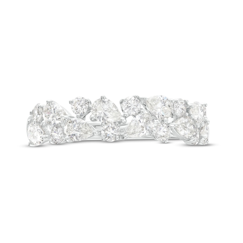 Monique Lhuillier Bliss 1.23 CT. T.W. Pear-Shaped and Round Diamond Vintage-Style Anniversary Band in 18K White Gold
