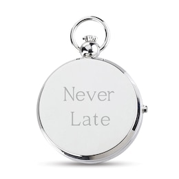 Men's Charles-Hubert Engravable Brass Photo Insert Pocket Watch with White Skeleton Dial (4 Lines)