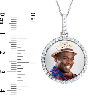 0.9 CT. T.W. Diamond Frame Engravable Photo Circle Pendant in 10K White or Yellow Gold (1 Image and 3 Lines)