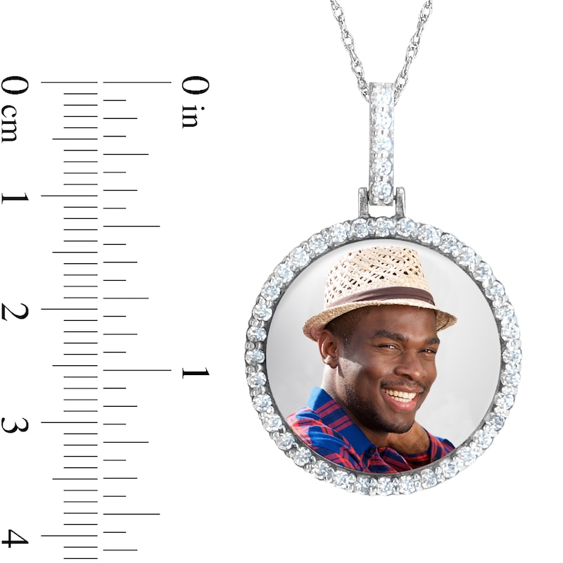 Main Image 2 of 0.9 CT. T.W. Diamond Frame Engravable Photo Circle Pendant in 10K White or Yellow Gold (1 Image and 3 Lines)