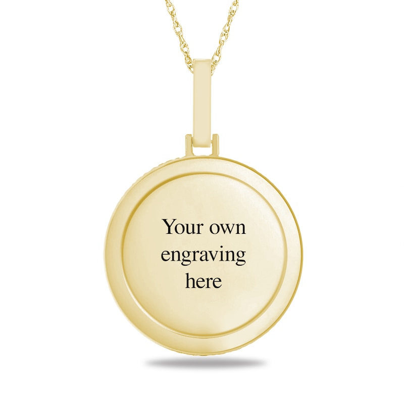 Main Image 3 of 0.9 CT. T.W. Diamond Frame Engravable Photo Circle Pendant in 10K White or Yellow Gold (1 Image and 3 Lines)