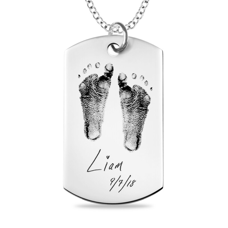 Main Image 1 of Engravable Print and Your Own Handwriting Dog Tag Pendant in Sterling Silver (1 Image and 4 Lines)