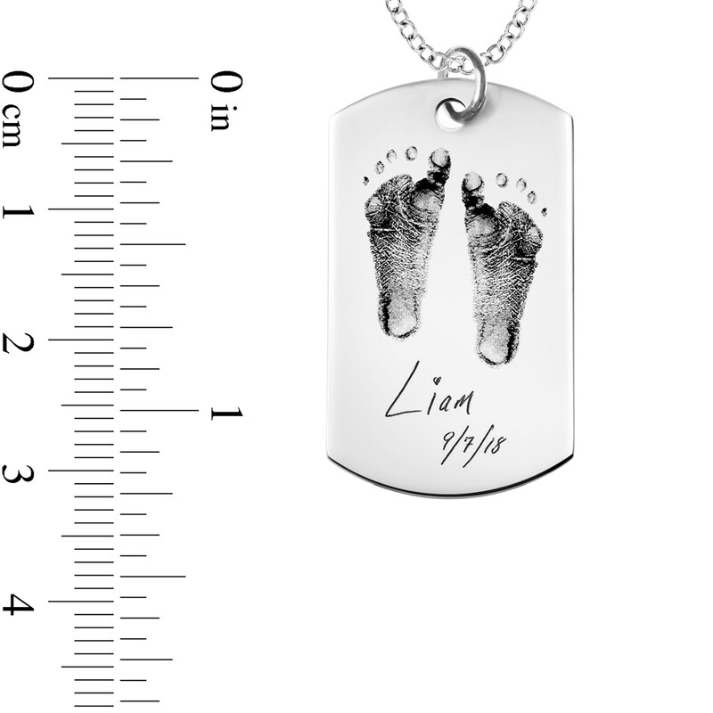 Main Image 4 of Engravable Print and Your Own Handwriting Dog Tag Pendant in Sterling Silver (1 Image and 4 Lines)