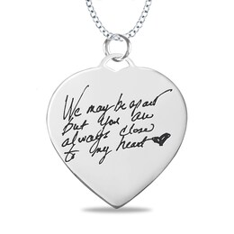 Engravable "We may be apart but you are always close to my heart" Heart Disc Pendant in Sterling Silver (1-3 Lines)