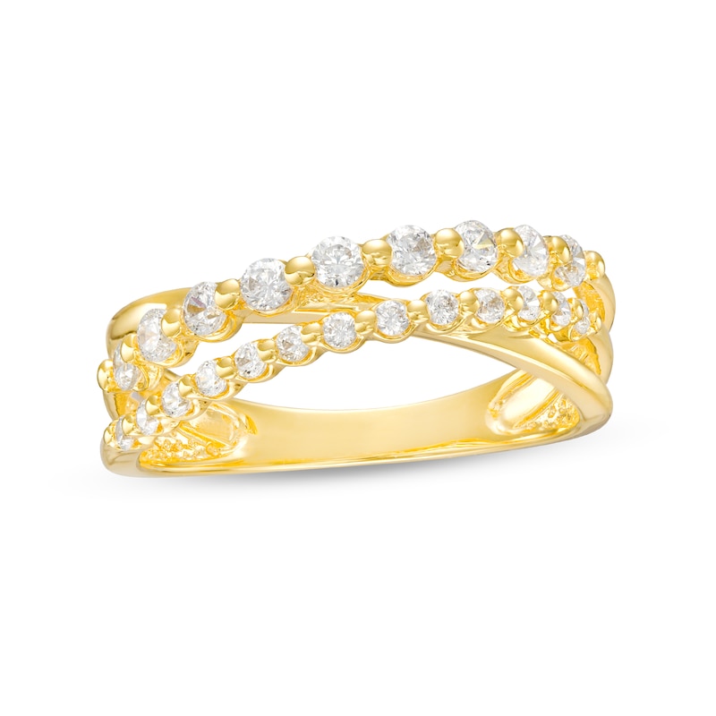 0.50 CT. T.W. Certified Lab-Created Diamond Triple Row Crossover Ring in 14K Gold (F/SI2)