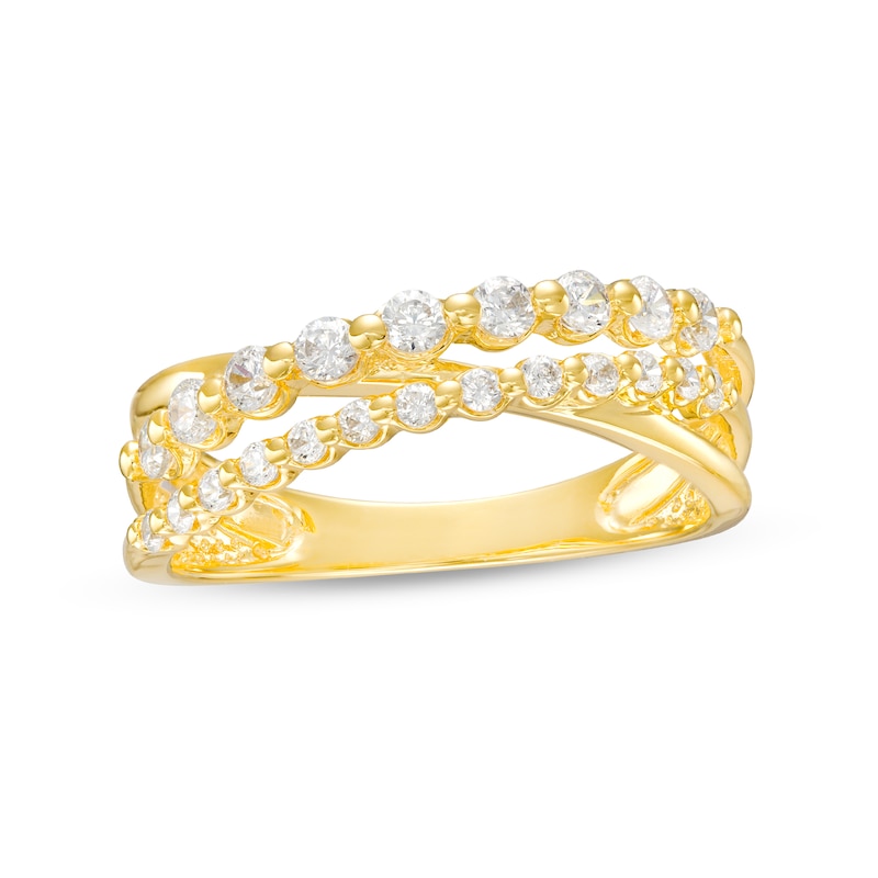 0.50 CT. T.W. Certified Lab-Created Diamond Triple Row Crossover Ring in 14K Gold (F/SI2)|Peoples Jewellers