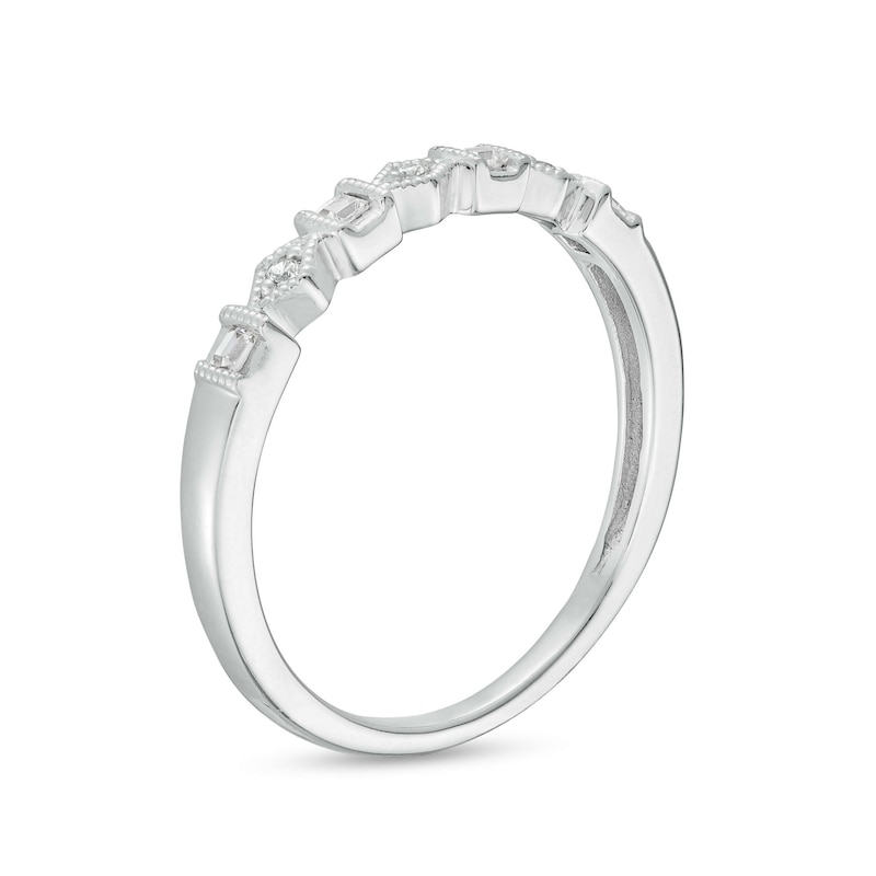 0.05 CT. T.W. Baguette and Round Diamond Alternating Vintage-Style Anniversary Band in 10K White Gold