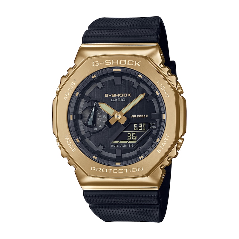 Men's Casio G-Shock Classic Gold-Tone IP Black Resin Strap Watch with Black Dial (Model: GM2100G-1A9)