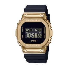 Men's Casio G-Shock Classic Gold-Tone IP Black Resin Strap Watch with Square Black Dial (Model: GM5600G-9)