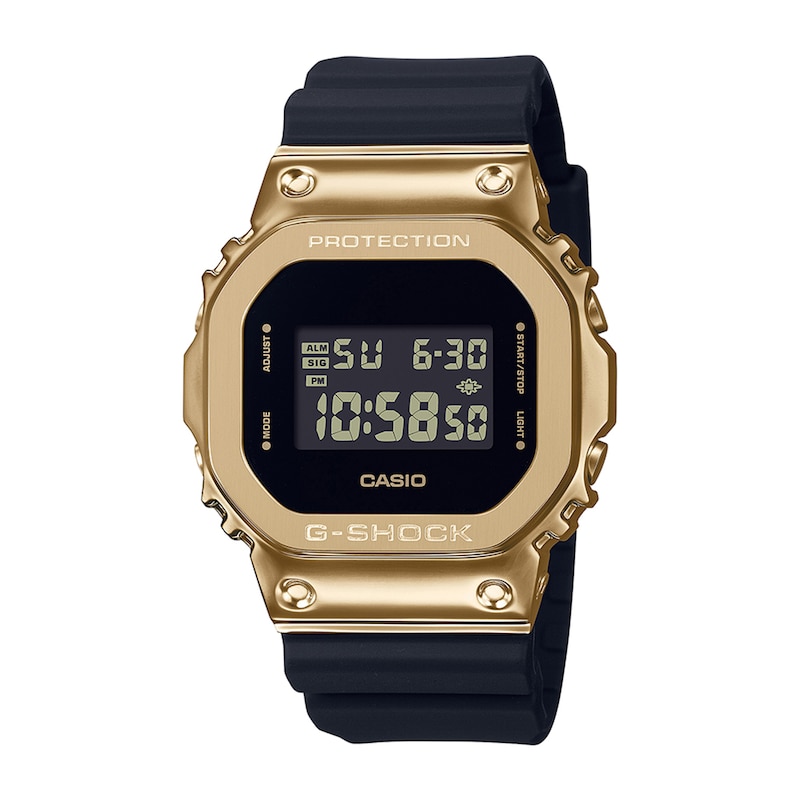 Men's Casio G-Shock Classic Gold-Tone IP Black Resin Strap Watch with Square Black Dial (Model: GM5600G-9)|Peoples Jewellers