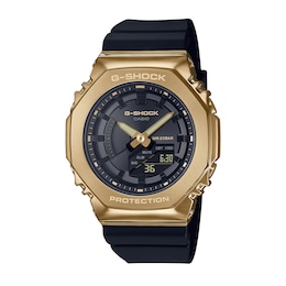 Ladies' Casio G-Shock Classic Gold-Tone IP Black Resin Strap Watch with Black Dial (Model: GMS2100GB-1A)