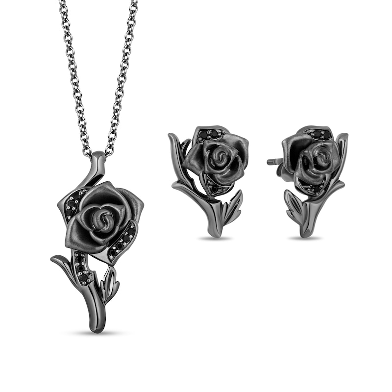 Enchanted Disney Villains Maleficent Black Diamond Pendant and Stud Earrings Set in Sterling Silver with Black Rhodium