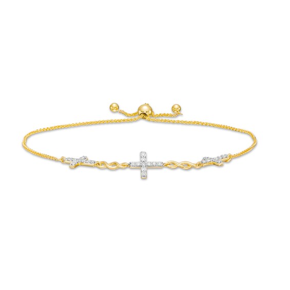 0.23 CT. T.W. Diamond Alternating Infinity Loop Cross Bolo Bracelet in 10K Gold – 10"