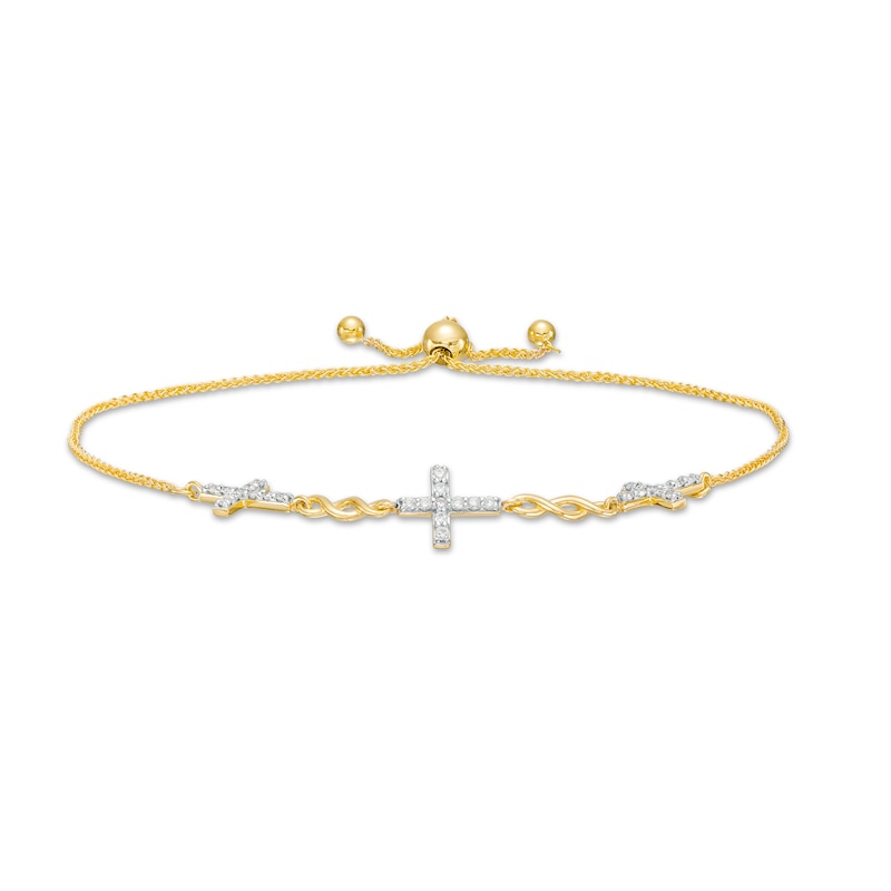 0.23 CT. T.W. Diamond Alternating Infinity Loop Cross Bolo Bracelet in 10K Gold – 10"|Peoples Jewellers