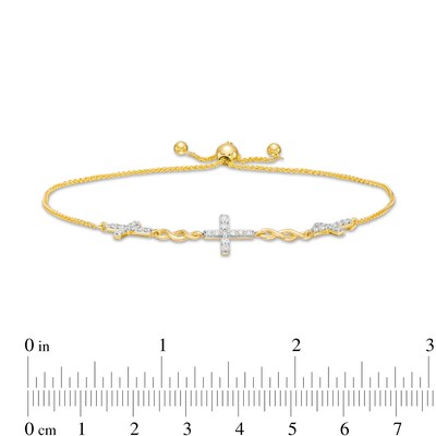 0.23 CT. T.W. Diamond Alternating Infinity Loop Cross Bolo Bracelet in 10K Gold – 10"