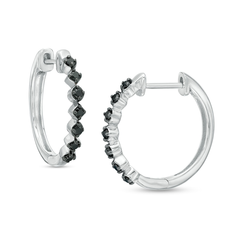 0.25 CT. T.W. Black Diamond Alternating Geometric Hoop Earrings in Sterling Silver|Peoples Jewellers
