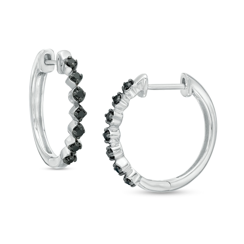 Main Image 1 of 0.25 CT. T.W. Black Diamond Alternating Geometric Hoop Earrings in Sterling Silver