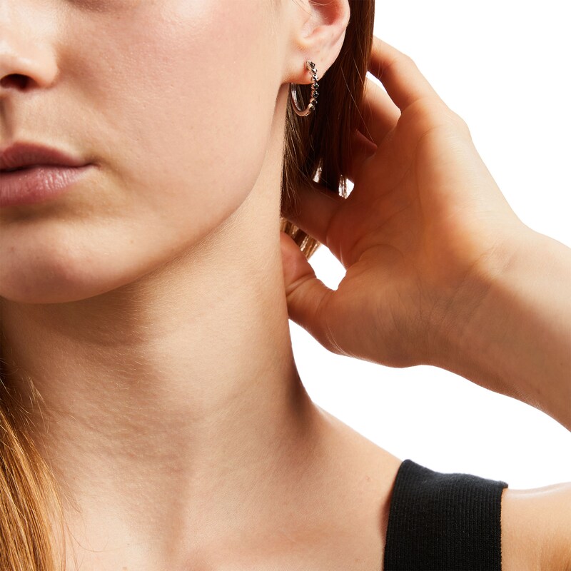 Main Image 2 of 0.25 CT. T.W. Black Diamond Alternating Geometric Hoop Earrings in Sterling Silver