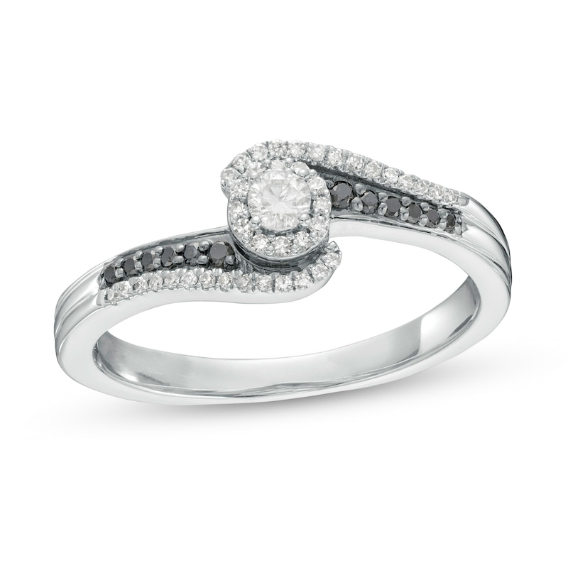 Main Image 1 of 0.24 CT. T.W. Black and White Diamond Frame Bypass Promise Ring in Sterling Silver